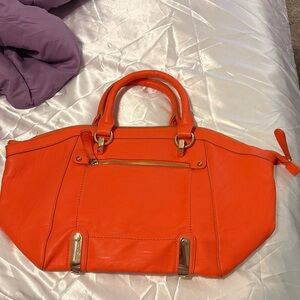 Charming Charlie Bright Orange Leather Tote with Gold Hardware